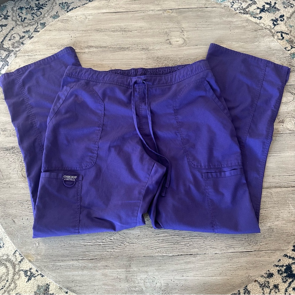 Cherokee Purple Cargo Scrub Pants with Drawstring Waist (waist runs big)
